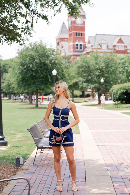 Contrast Braided Trim Mini Dress