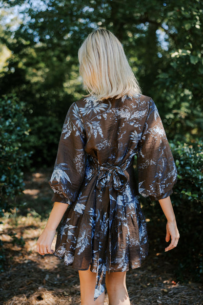 Quarter Sleeve Dress with Waist Tie