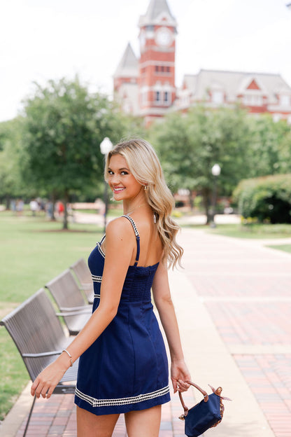Contrast Braided Trim Mini Dress