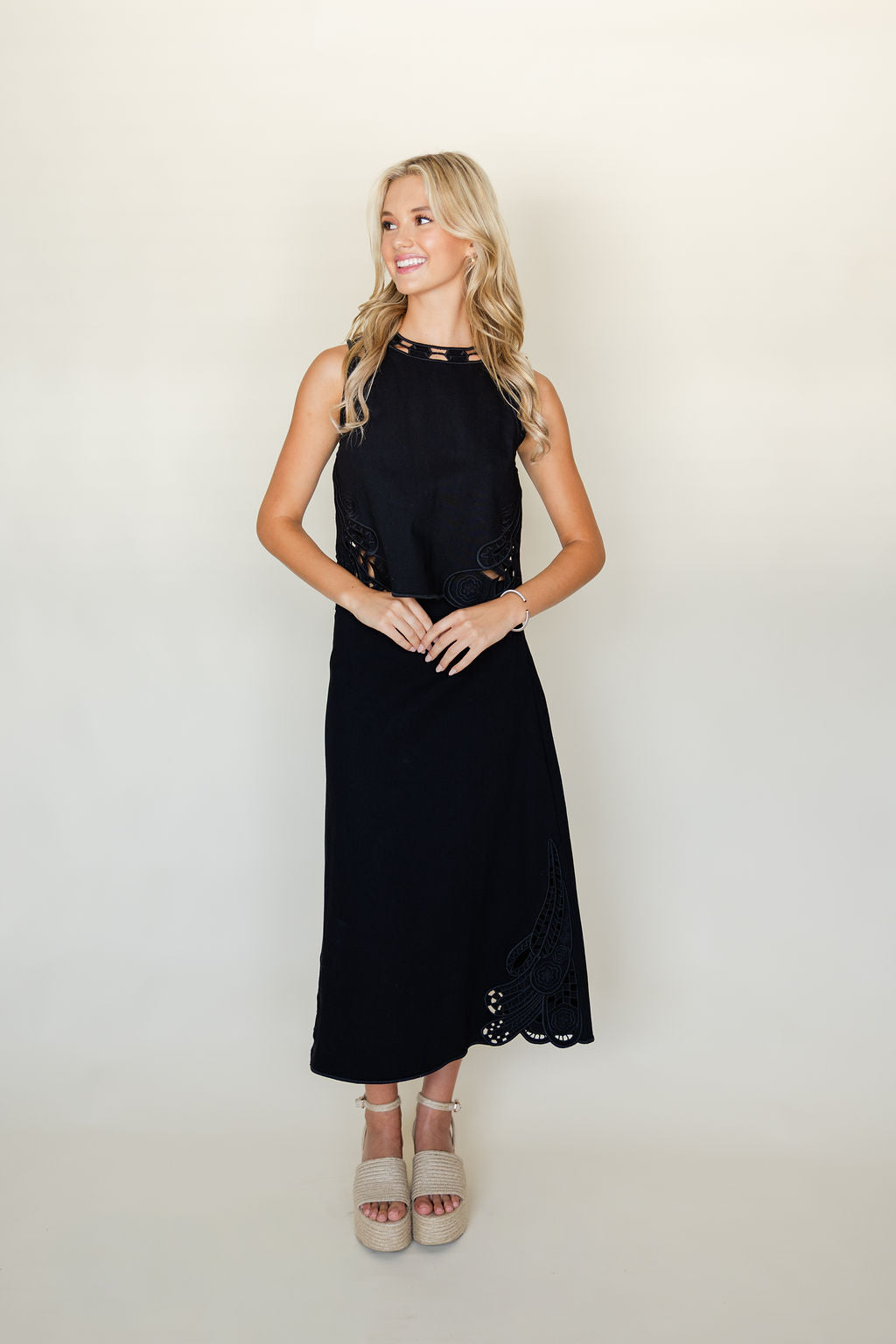 Embroidered Scallop Edge Top & Skirt Set