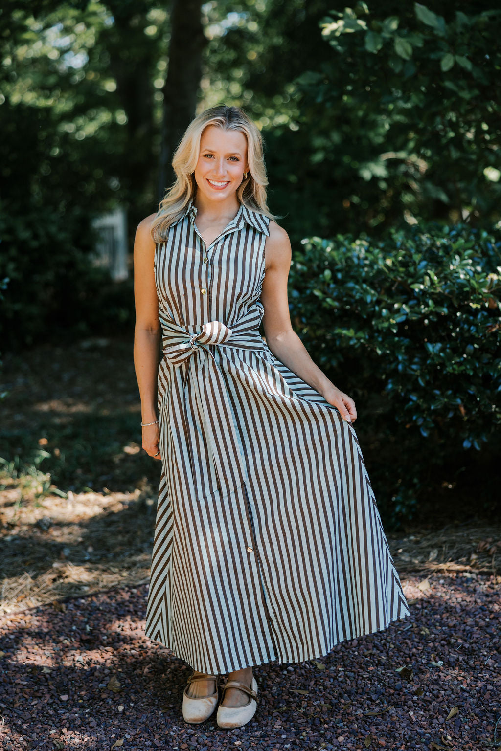 Striped Sleeveless Collared Midi Dress