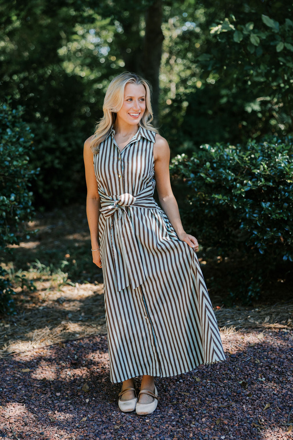 Striped Sleeveless Collared Midi Dress