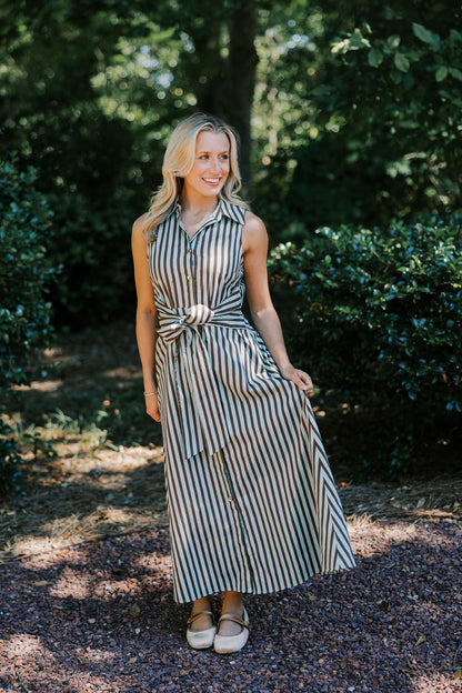Striped Sleeveless Collared Midi Dress