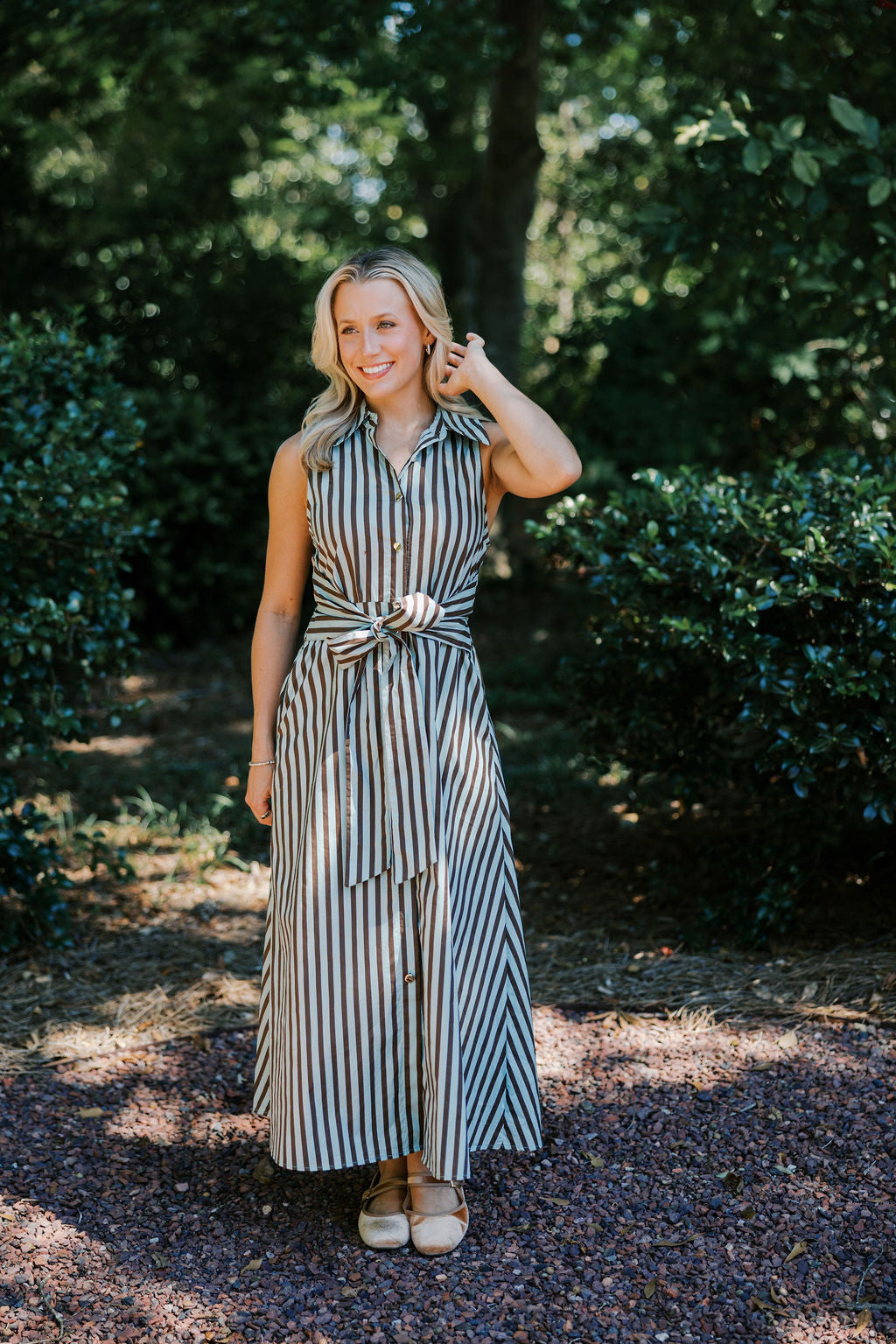 Striped Sleeveless Collared Midi Dress