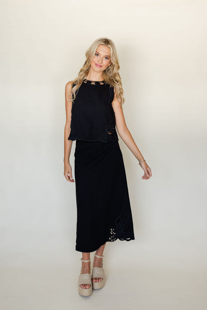 Embroidered Scallop Edge Top & Skirt Set