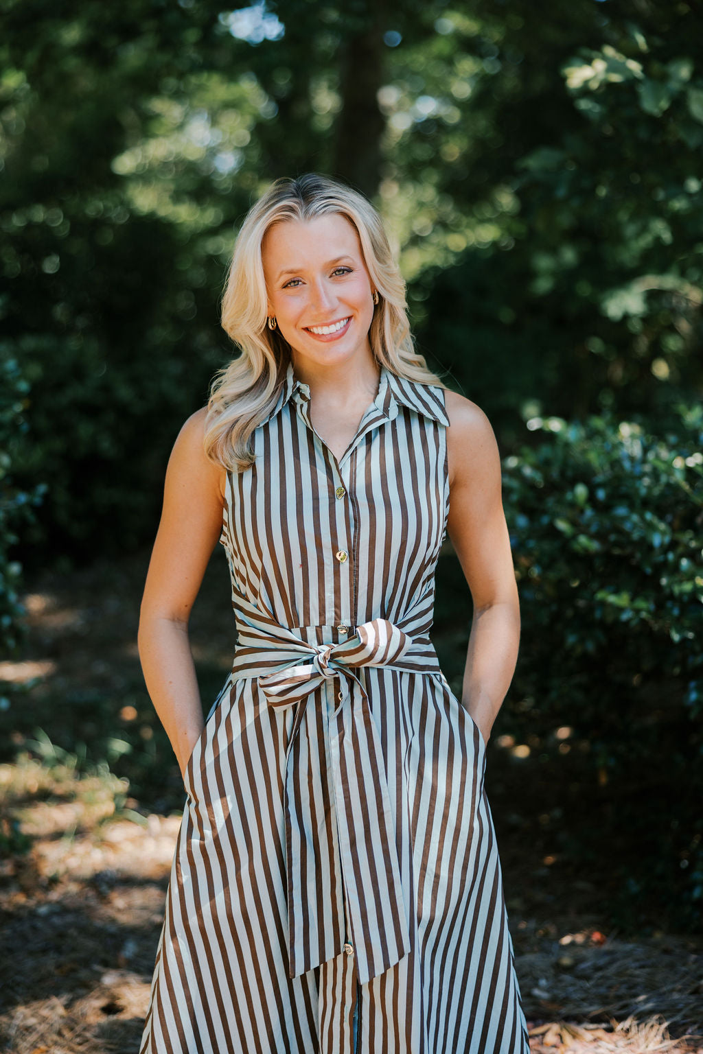 Striped Sleeveless Collared Midi Dress