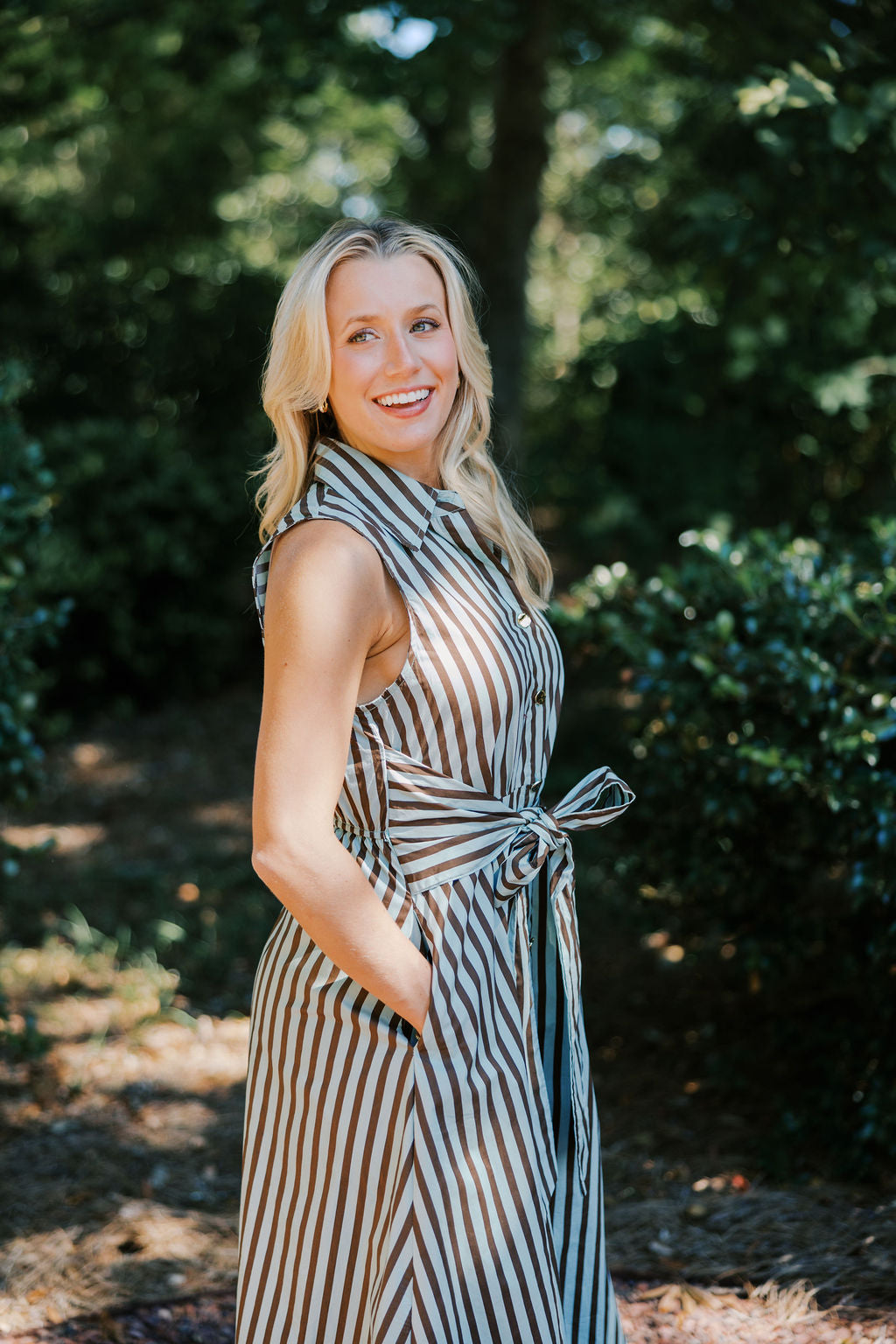 Striped Sleeveless Collared Midi Dress