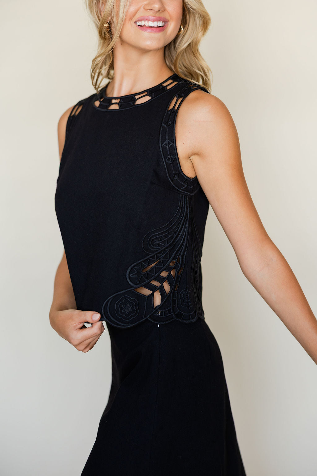 Embroidered Scallop Edge Top & Skirt Set