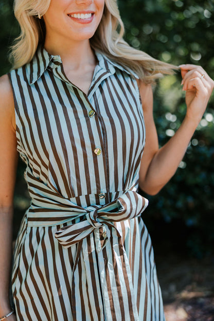 Striped Sleeveless Collared Midi Dress