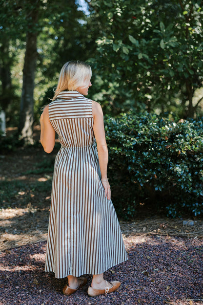 Striped Sleeveless Collared Midi Dress