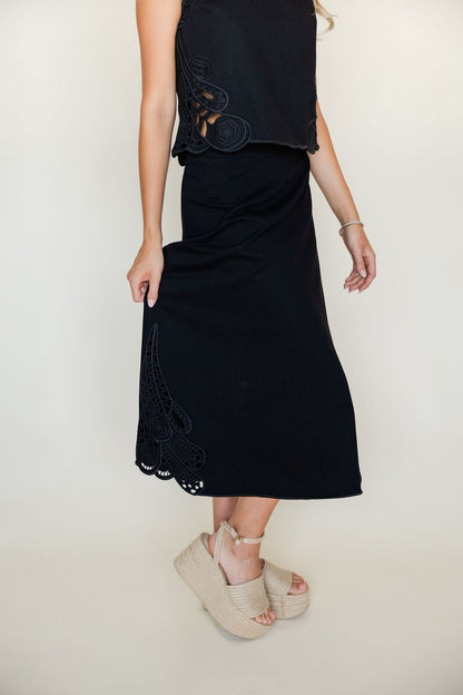 Embroidered Scallop Edge Top & Skirt Set