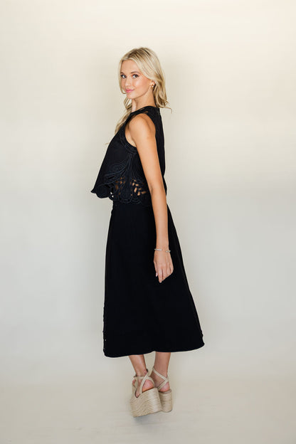 Embroidered Scallop Edge Top & Skirt Set