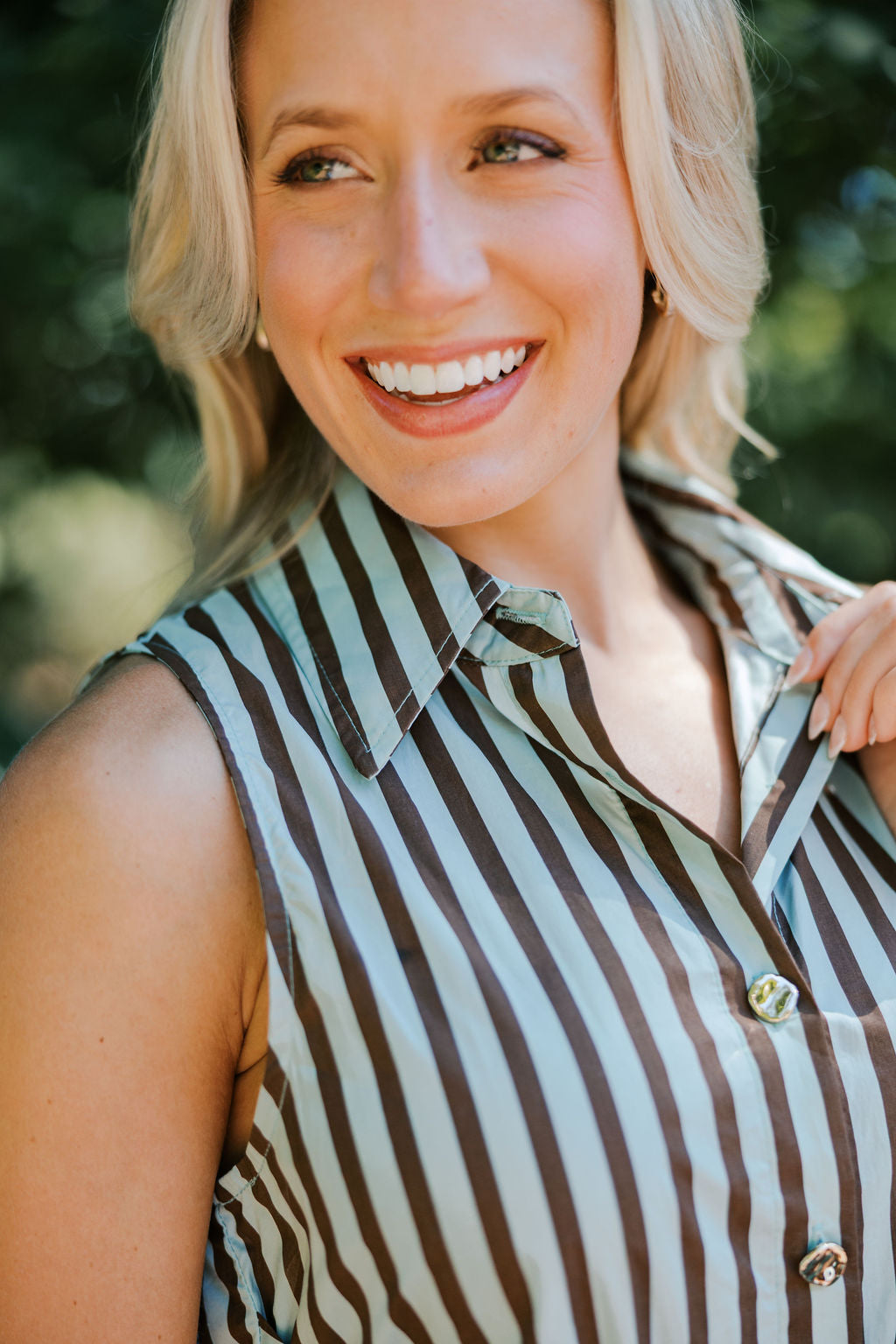 Striped Sleeveless Collared Midi Dress