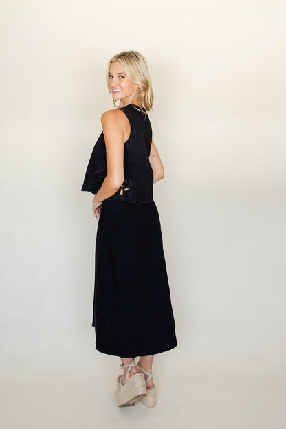Embroidered Scallop Edge Top & Skirt Set