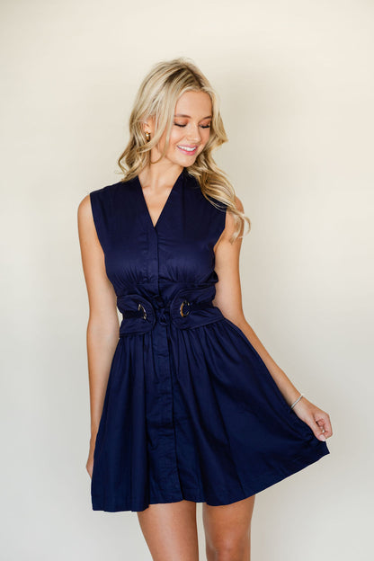 Adjustable Cinched Waist Mini Dress