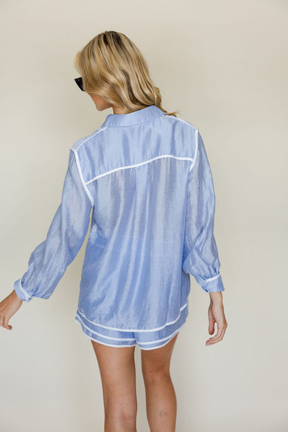Contrast Piping Shirt & Shorts Set