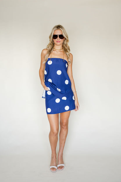 Polka Dot Elastic Strapless Top & Skirt Set