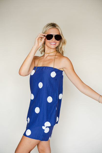 Polka Dot Elastic Strapless Top & Skirt Set