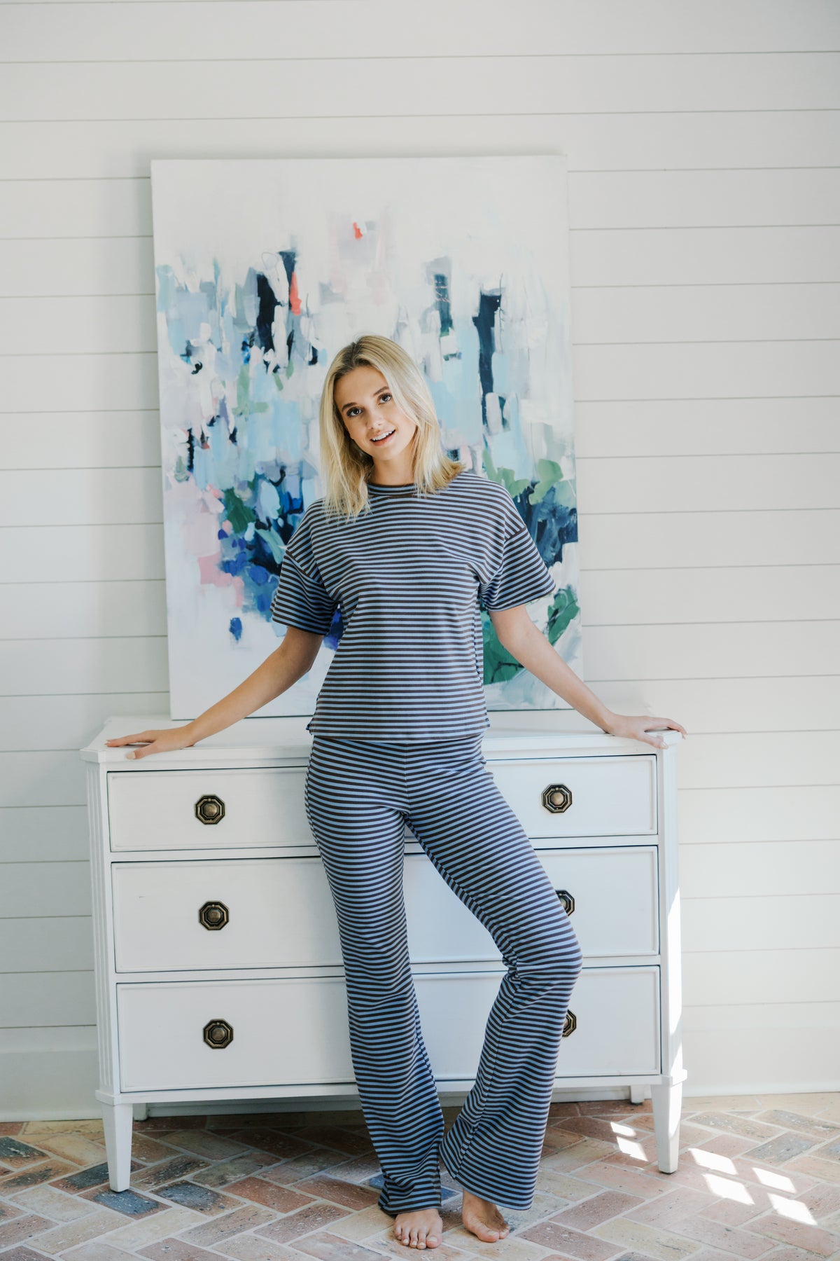 Dusty Blue Maggie Striped Pants