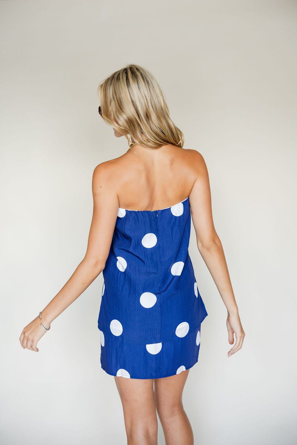 Polka Dot Elastic Strapless Top & Skirt Set
