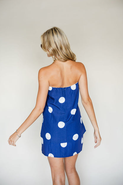 Polka Dot Elastic Strapless Top & Skirt Set