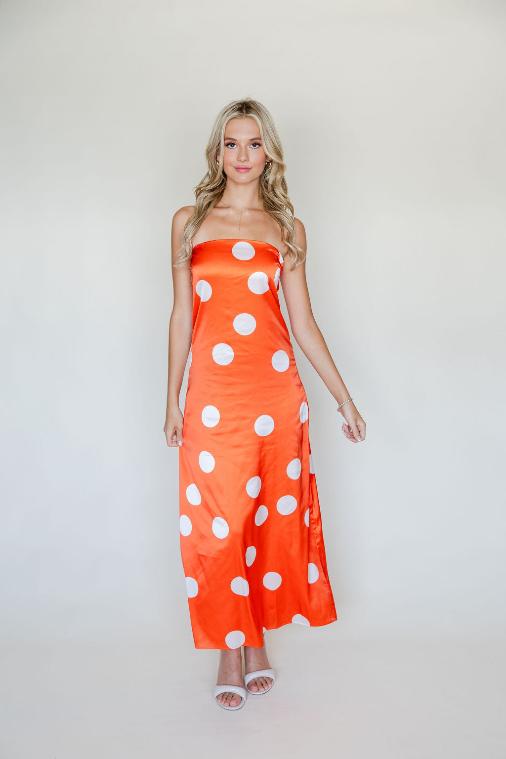 Strapless Polka Dot Midi Dress