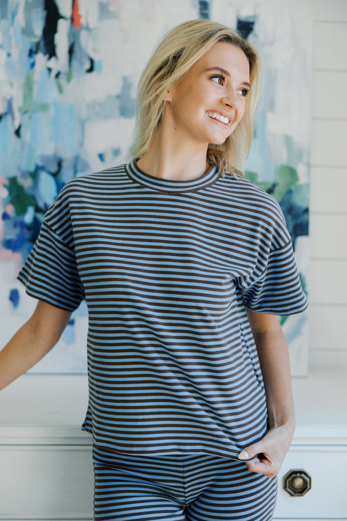 Dusty Blue Maggie Striped Pants
