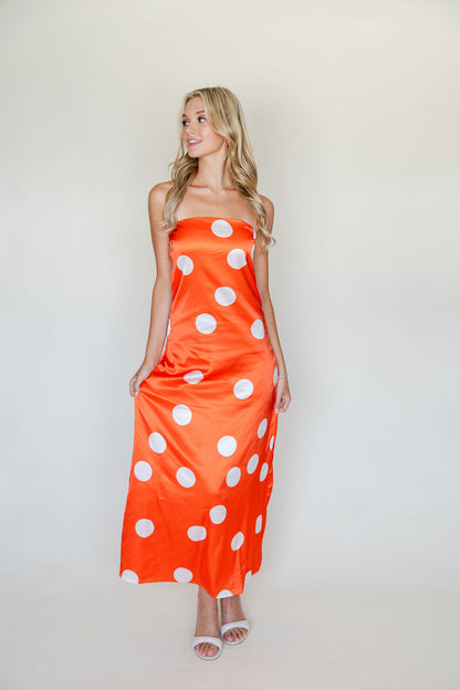 Strapless Polka Dot Midi Dress
