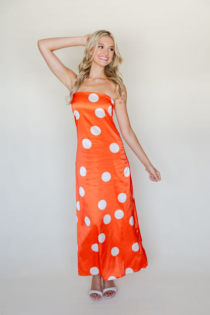 Strapless Polka Dot Midi Dress