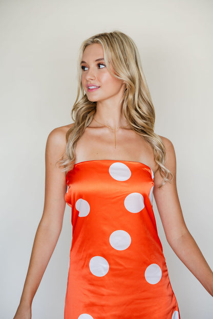 Strapless Polka Dot Midi Dress