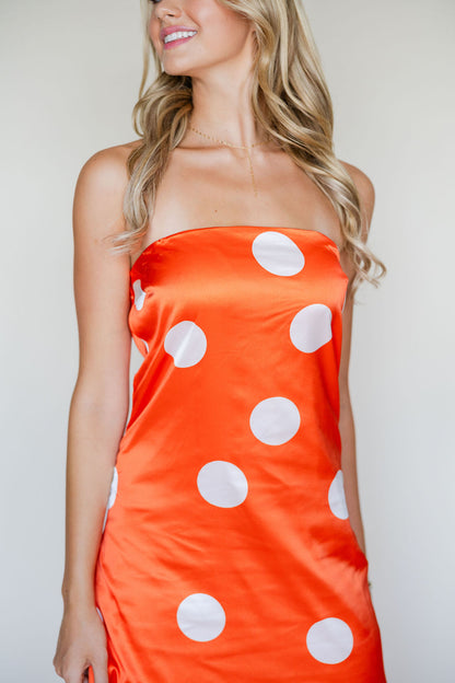 Strapless Polka Dot Midi Dress