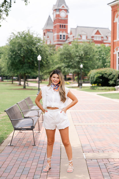 Cut Out Embroidered Crop Top & Shorts Set