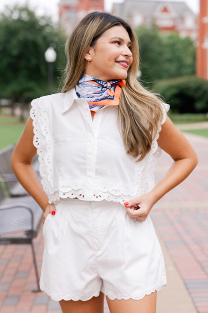 Cut Out Embroidered Crop Top & Shorts Set