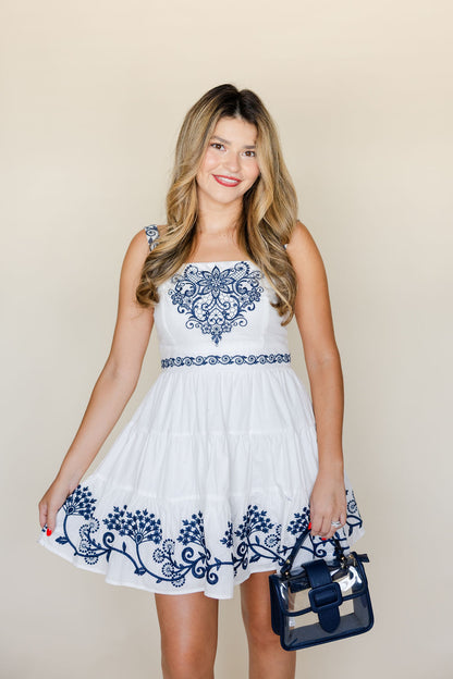 Embroidered Tiered Mini Dress
