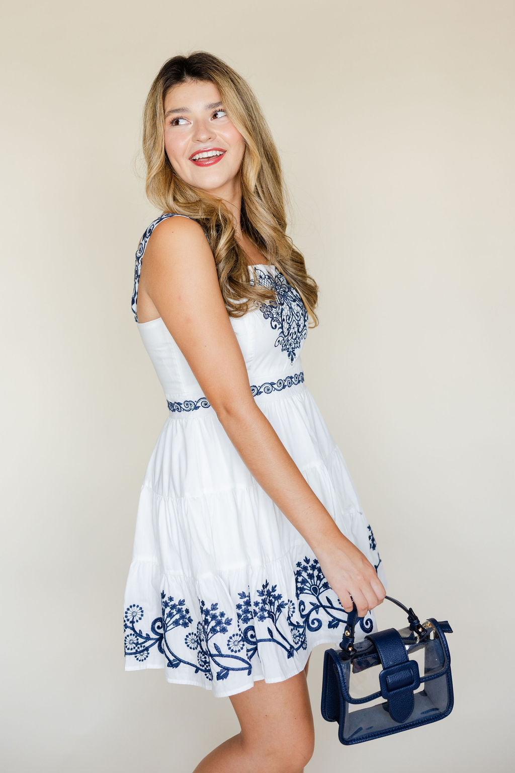Embroidered Tiered Mini Dress