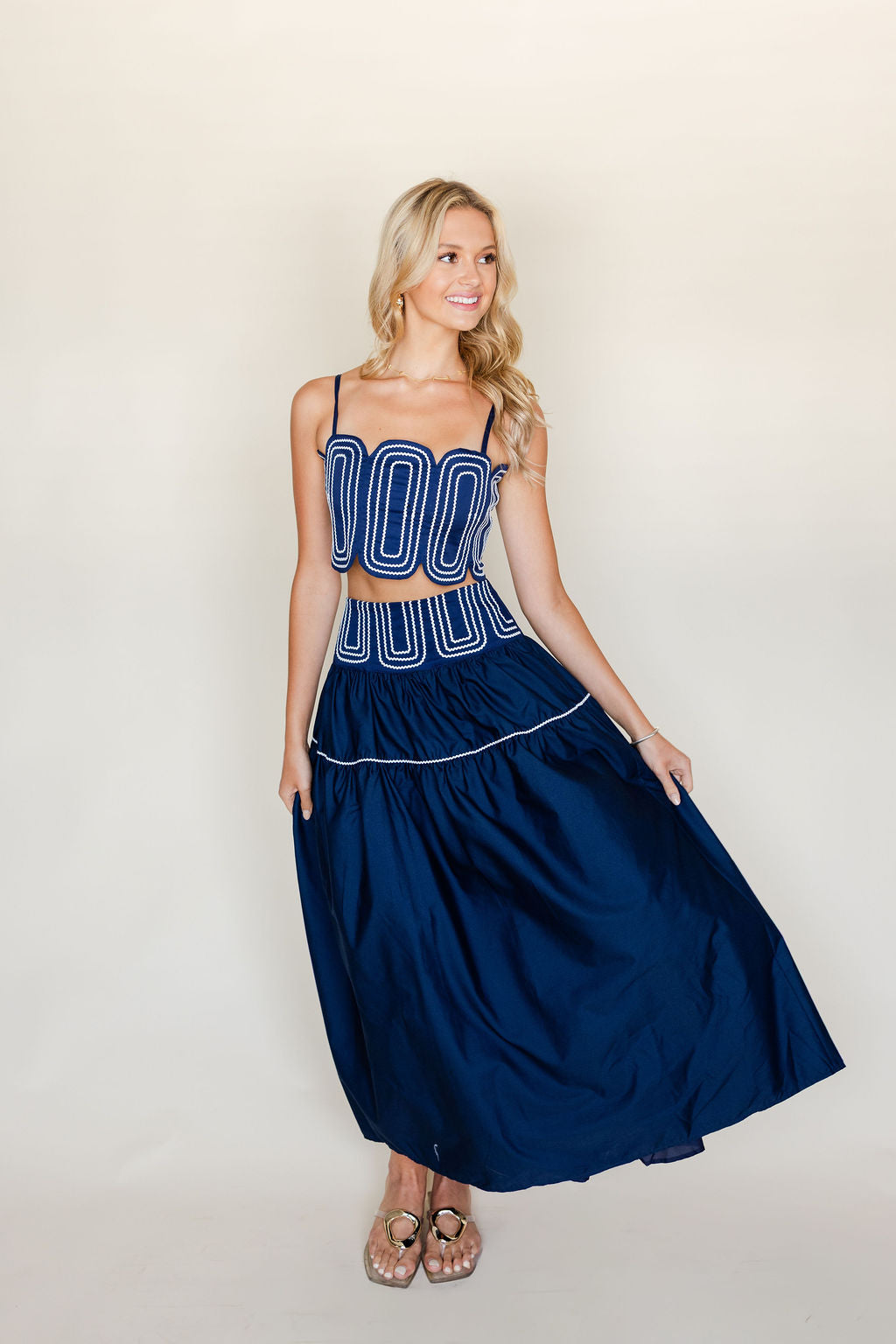 Contrast Binding Lace Trim Top & Skirt Set