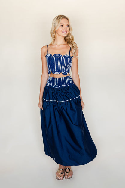 Contrast Binding Lace Trim Top & Skirt Set