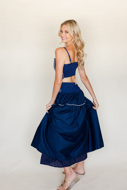 Contrast Binding Lace Trim Top & Skirt Set