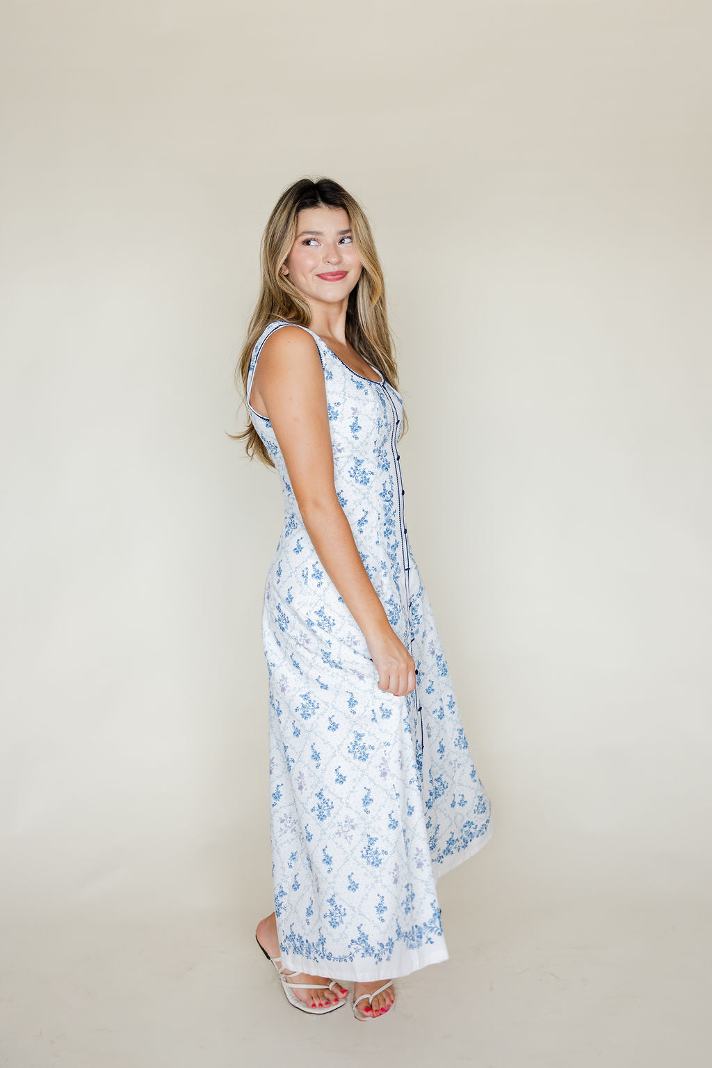 Floral Button Front Midi Dress