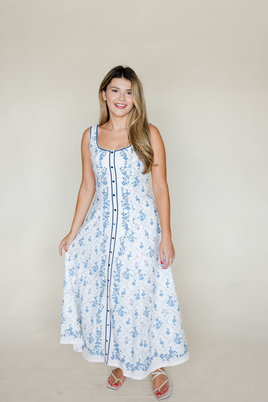 Floral Button Front Midi Dress