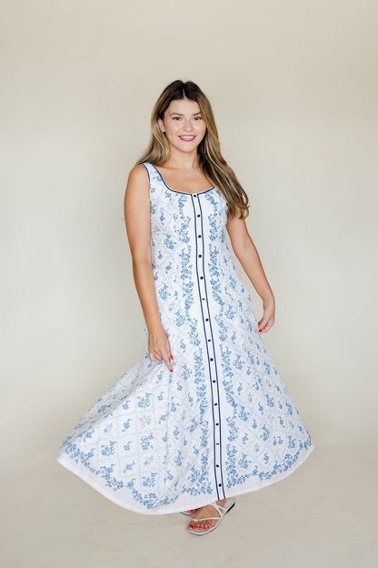Floral Button Front Midi Dress