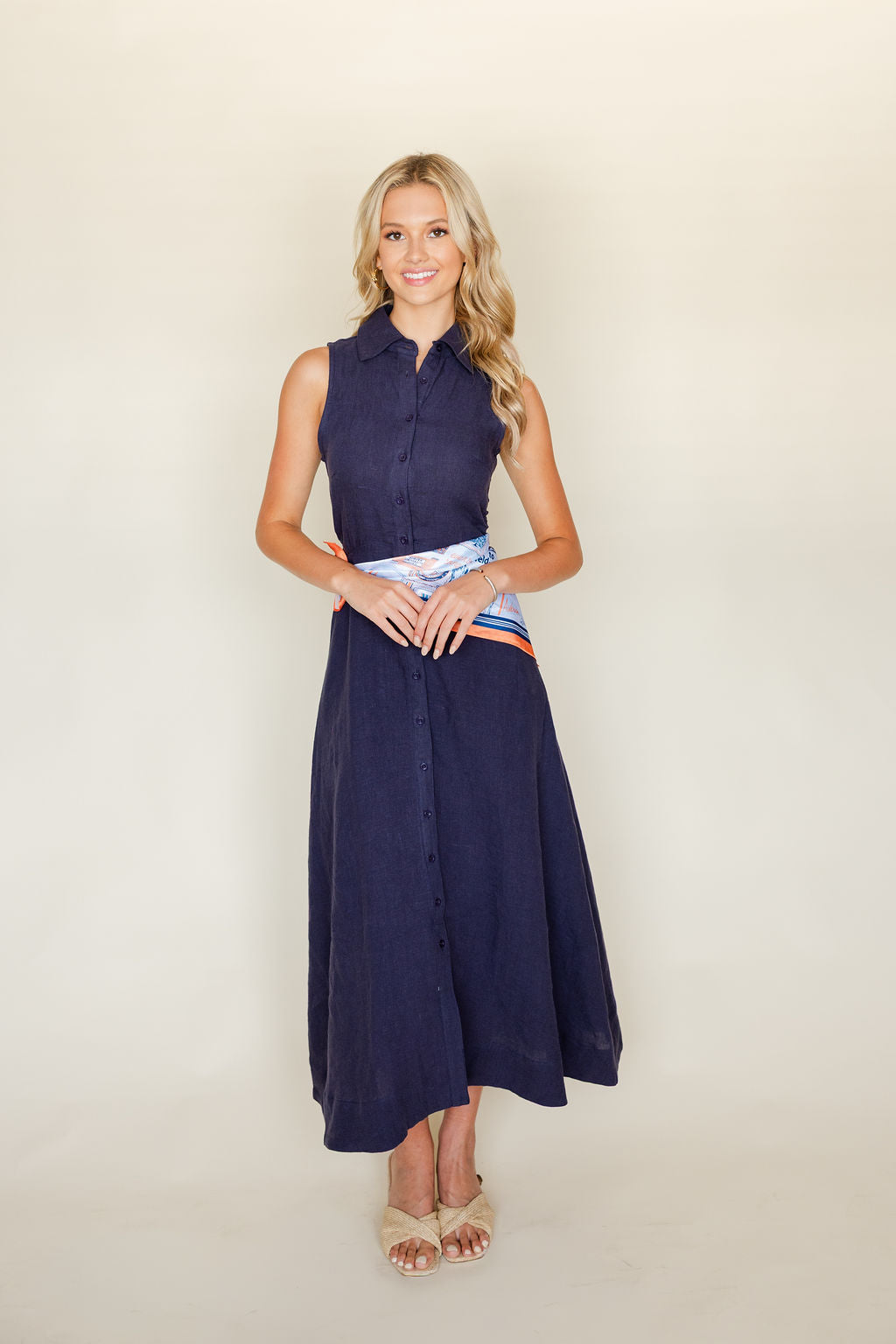 Aimme Button Front Linen Maxi Dress