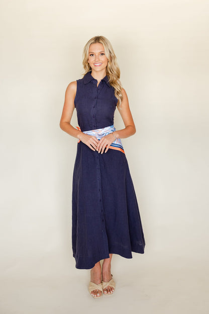 Aimme Button Front Linen Maxi Dress