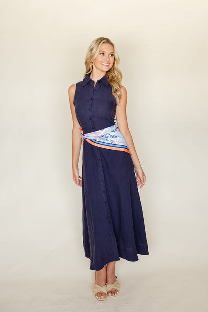 Aimme Button Front Linen Maxi Dress