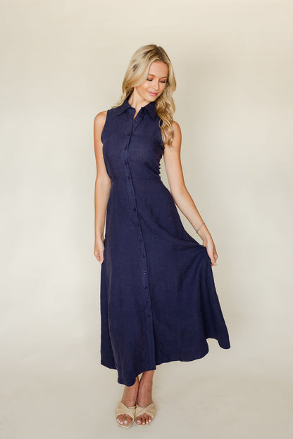 Aimme Button Front Linen Maxi Dress