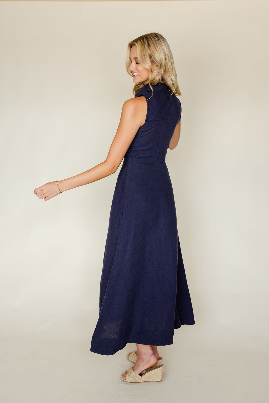 Aimme Button Front Linen Maxi Dress