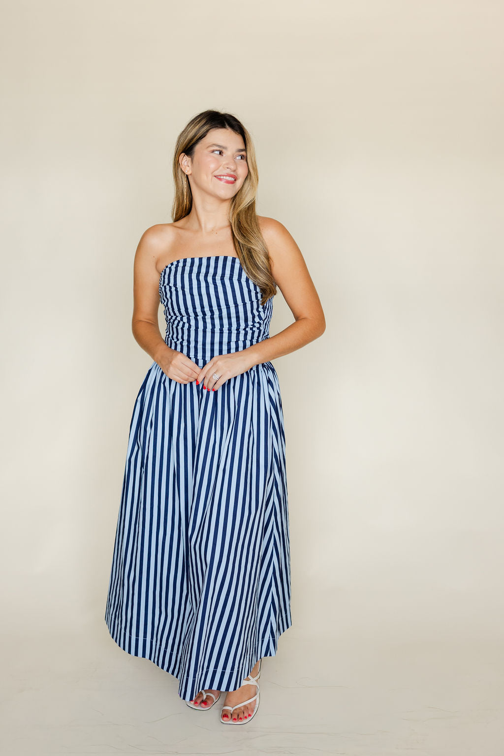 Striped Strapless Maxi Dress