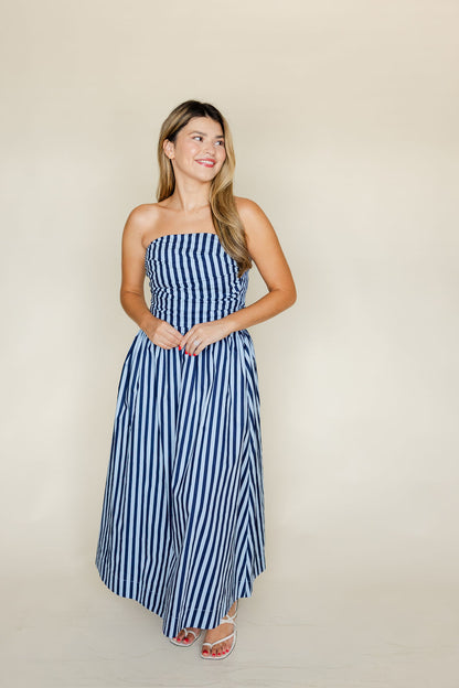 Striped Strapless Maxi Dress