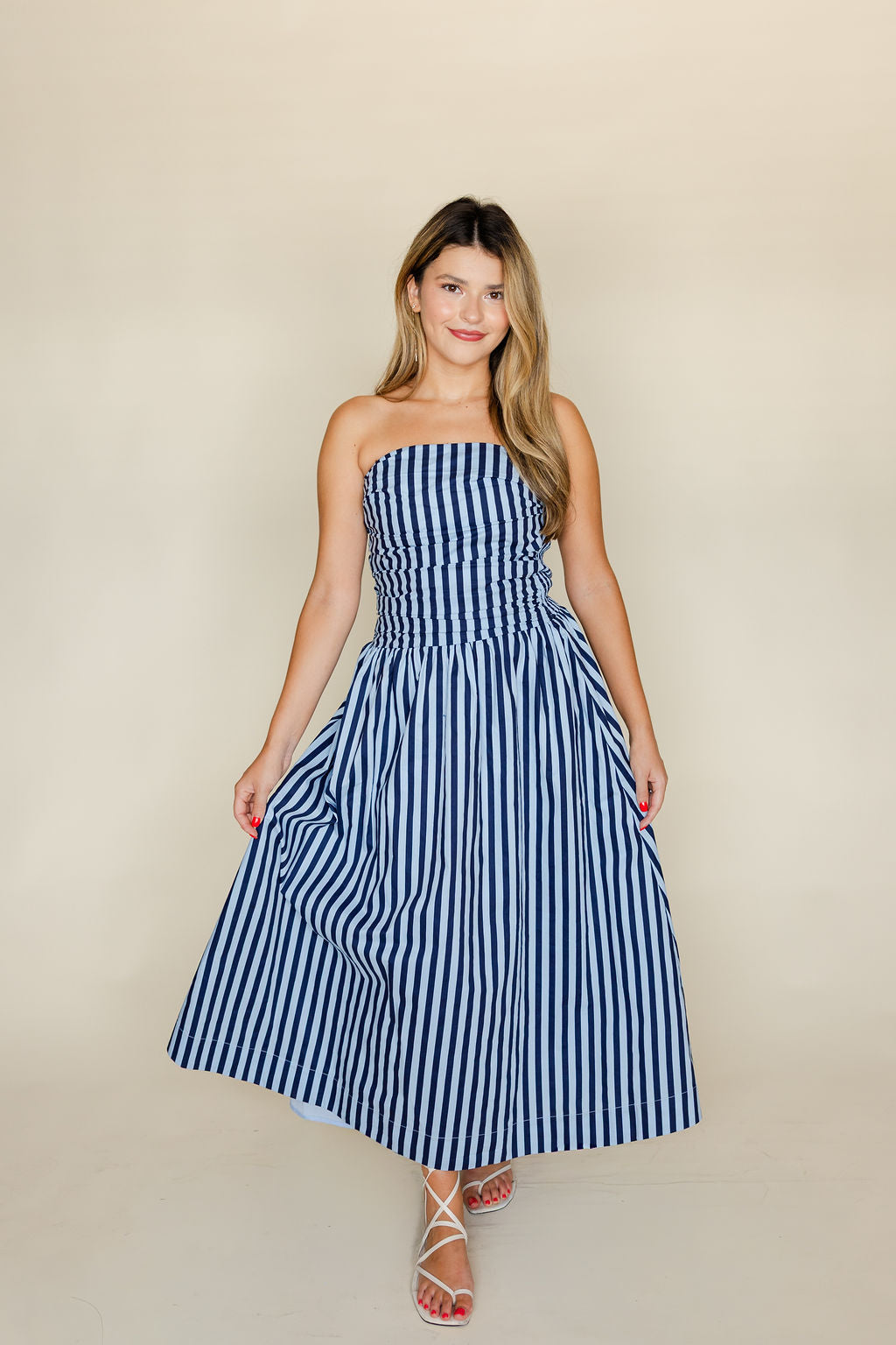 Striped Strapless Maxi Dress