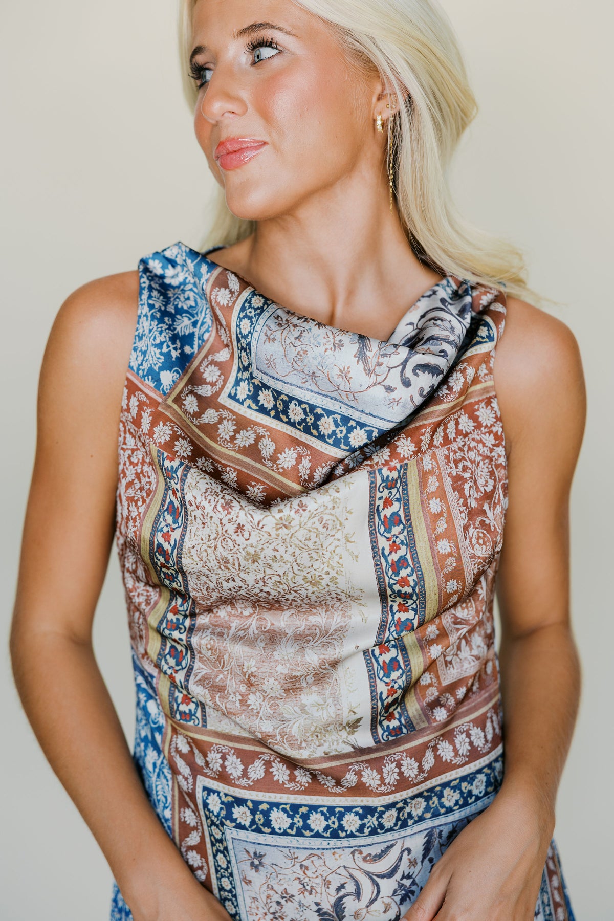 PATCHWORK PRINTED SATIN MINI DRESS
